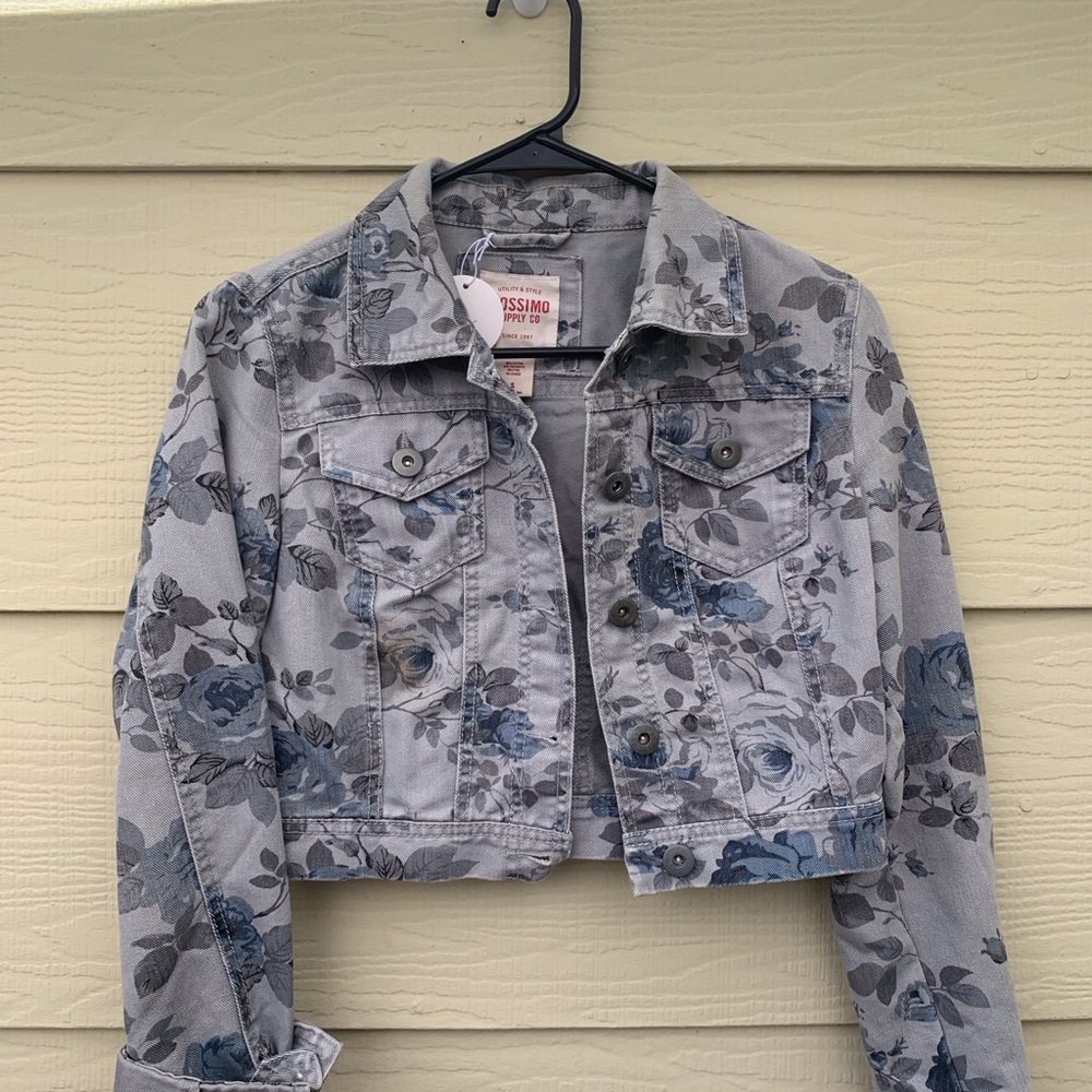 Mossimo Supply Co. Women's Floral Jean Jacket - Gray and Blue
